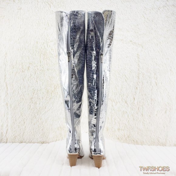 Silver Western thigh high Cowboy Boots - Picture 11 of 15